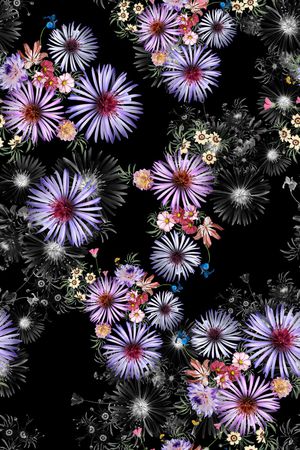 黑底花卉印花华亿平台图片