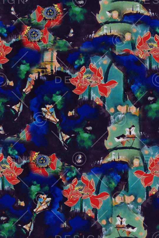 荷花印花华亿平台图片