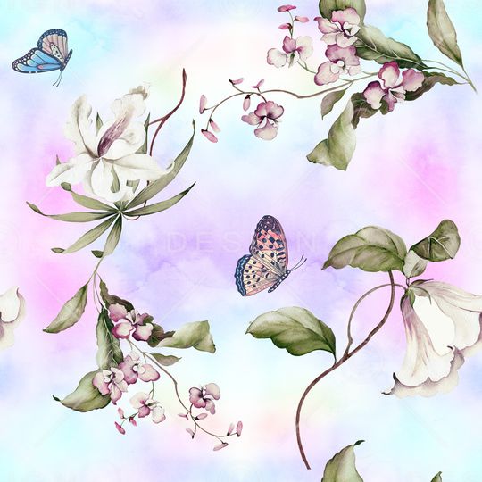 花卉蝴蝶印花华亿平台图片