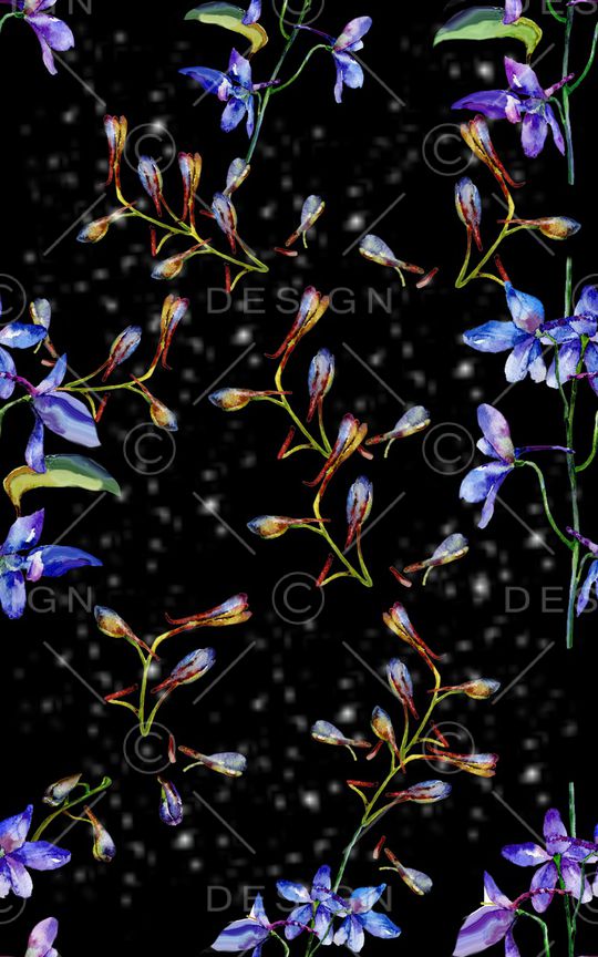 黑底花卉印花华亿平台图片