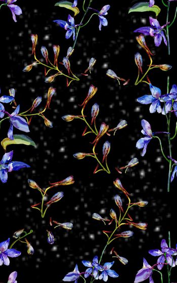 黑底花卉印花华亿平台图片