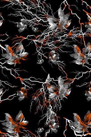 黑底花卉印花华亿平台图片