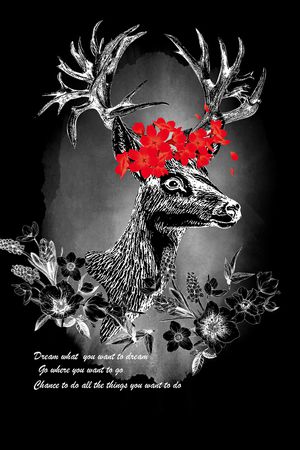 黑底花卉印花华亿平台图片