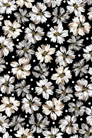 黑底花卉印花华亿平台图片