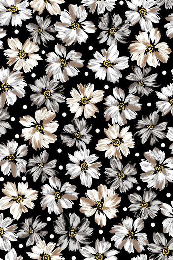 黑底花卉印花华亿平台图片