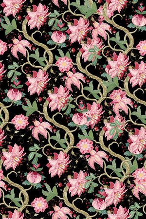 黑底花卉印花华亿平台图片