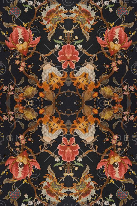 黑底花卉印花华亿平台图片