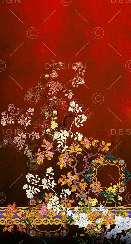 中国风定位花印花华亿平台图片