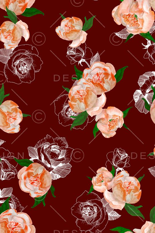 黑底花卉印花华亿平台图片