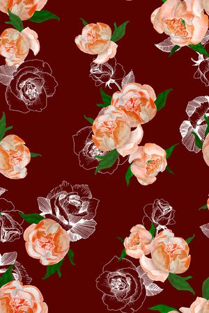 黑底花卉印花华亿平台图片