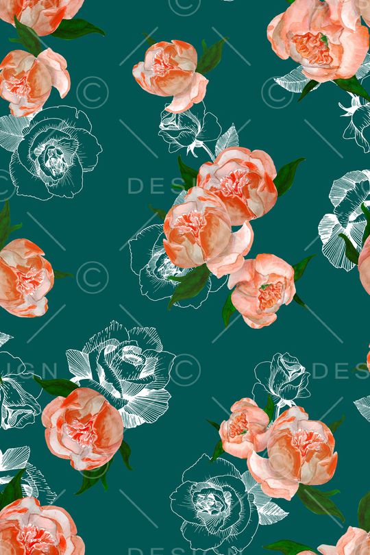 黑底花卉印花华亿平台图片