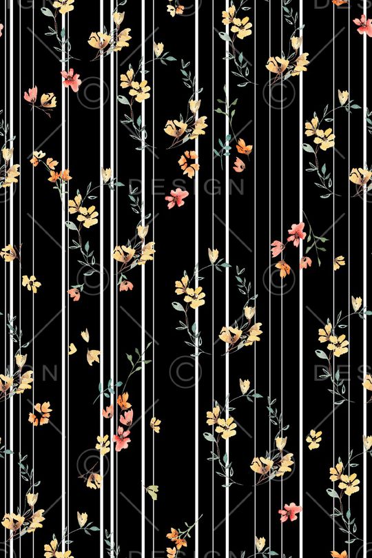 黑底花卉印花华亿平台图片