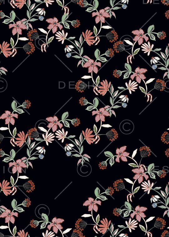 黑底花卉印花华亿平台图片