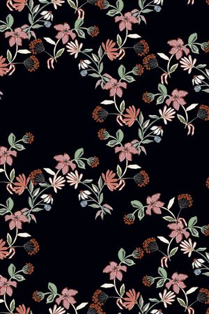 黑底花卉印花华亿平台图片