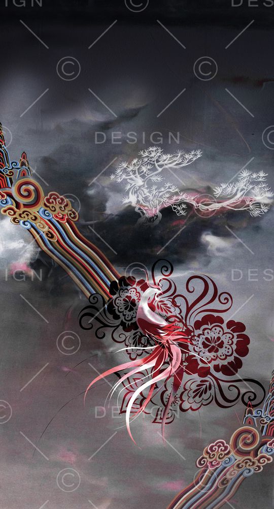 中国风定位花印花华亿平台图片