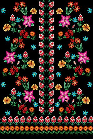 黑底花卉印花华亿平台图片