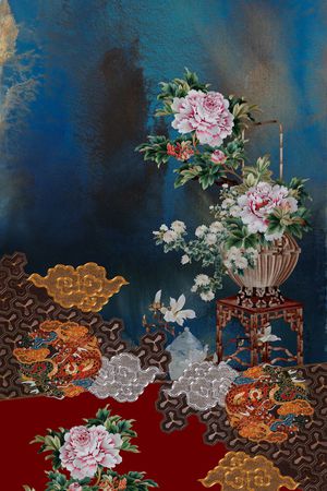 中国风定位花印花华亿平台图片