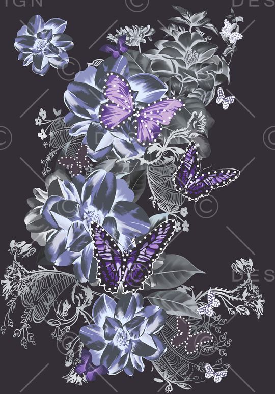 花卉蝴蝶印花华亿平台图片