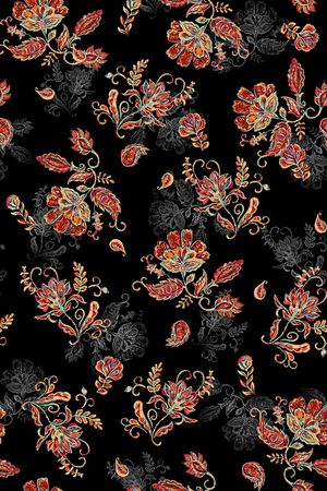 黑底花卉印花华亿平台图片