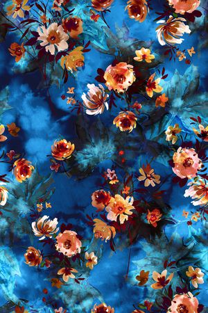 黑底花卉印花华亿平台图片