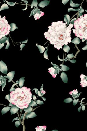 黑底花卉印花华亿平台图片