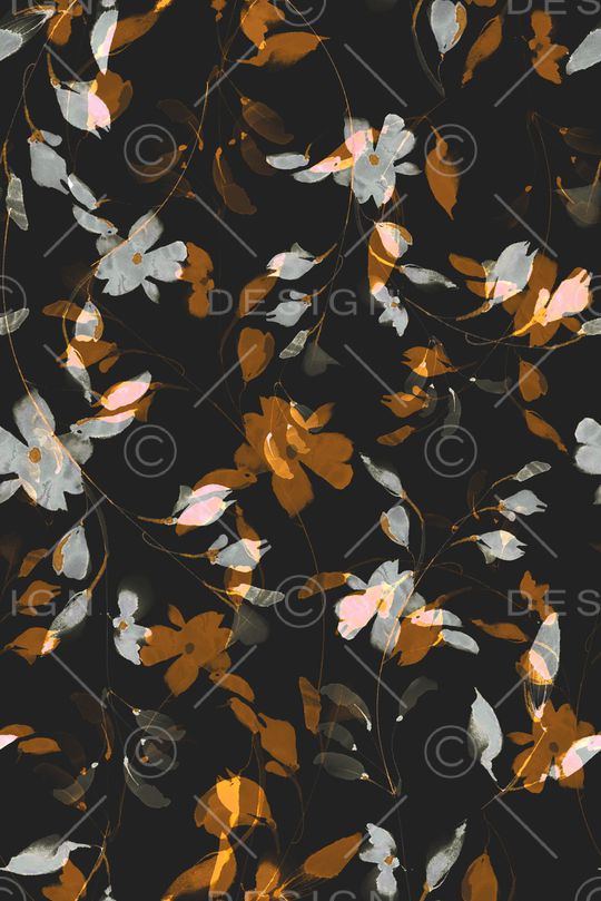 黑底花卉印花华亿平台图片