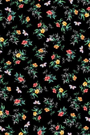 黑底花卉印花华亿平台图片