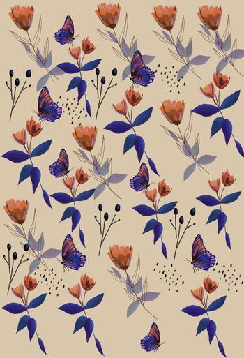 花卉蝴蝶印花华亿平台图片