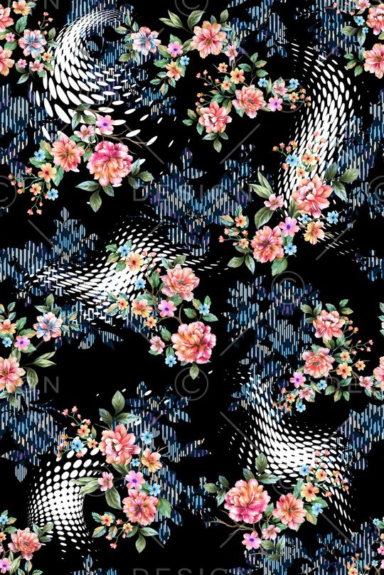 手绘花卉印花华亿平台图片