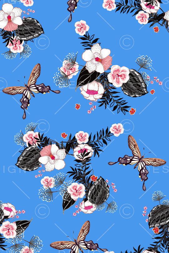 花卉蝴蝶印花华亿平台图片