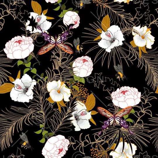 花卉蝴蝶印花华亿平台图片