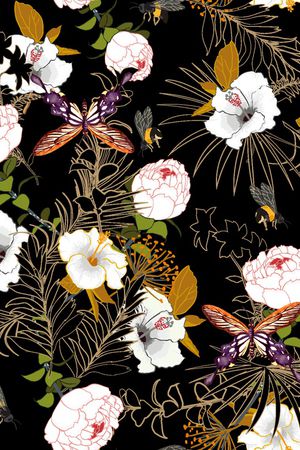 花卉蝴蝶印花华亿平台图片