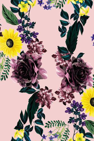 手绘玫瑰印花华亿平台图片