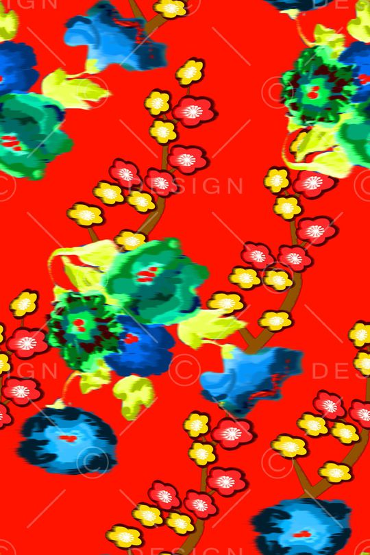 清爽底花卉印花华亿平台图片