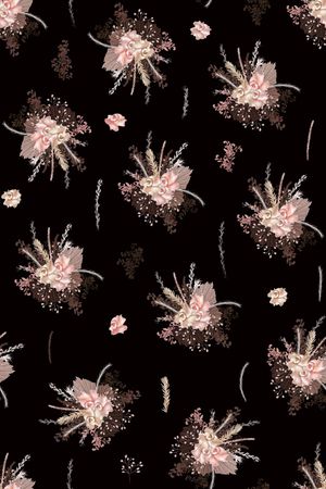 黑底花卉印花华亿平台图片