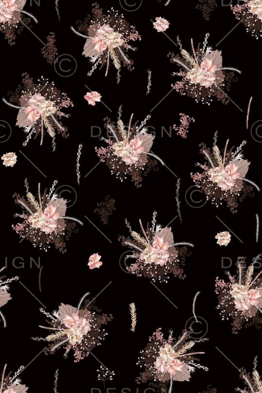 黑底花卉印花华亿平台图片