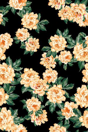 黑底花卉印花华亿平台图片