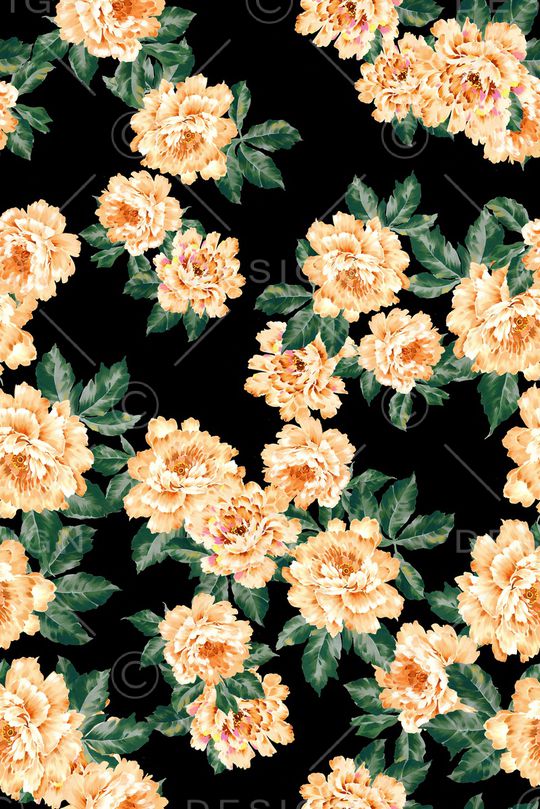 黑底花卉印花华亿平台图片