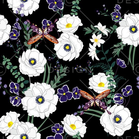 花卉蝴蝶印花华亿平台图片