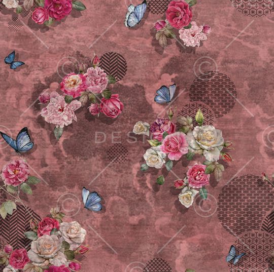 花卉蝴蝶印花华亿平台图片