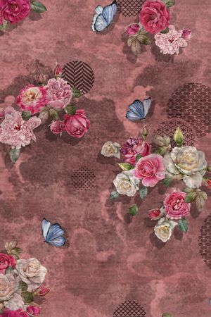 花卉蝴蝶印花华亿平台图片