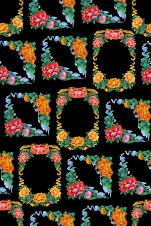 黑底花卉印花华亿平台图片