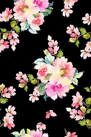 黑底花卉印花华亿平台图片