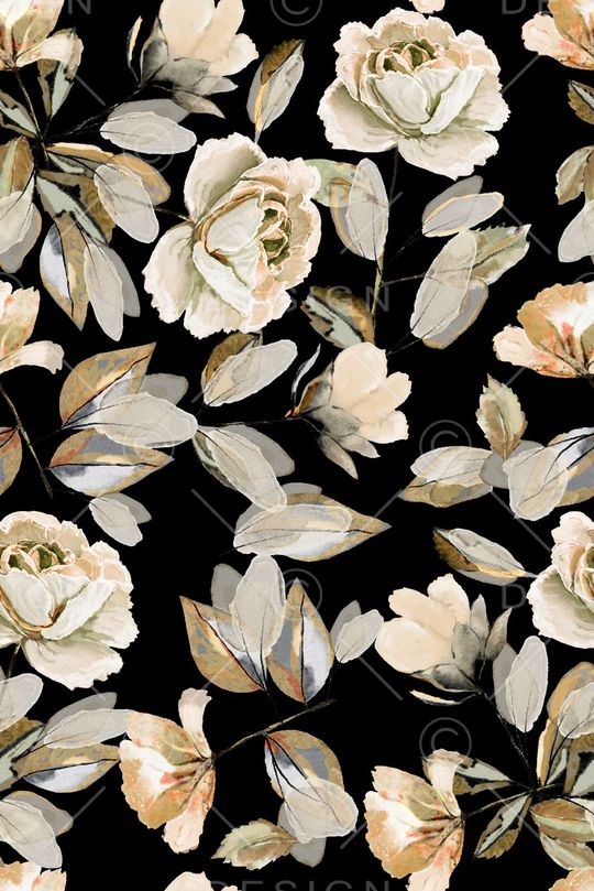 黑底花卉印花华亿平台图片