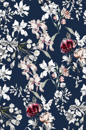 水彩花卉印花华亿平台图片