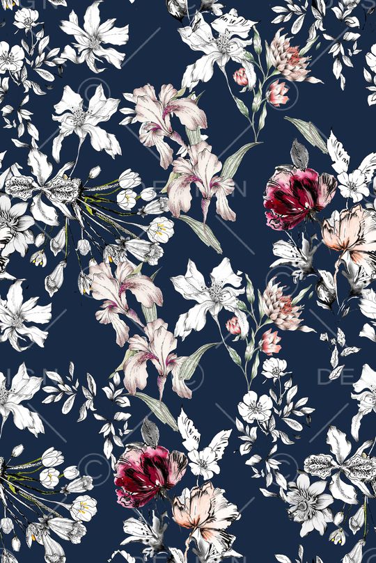 水彩花卉印花华亿平台图片