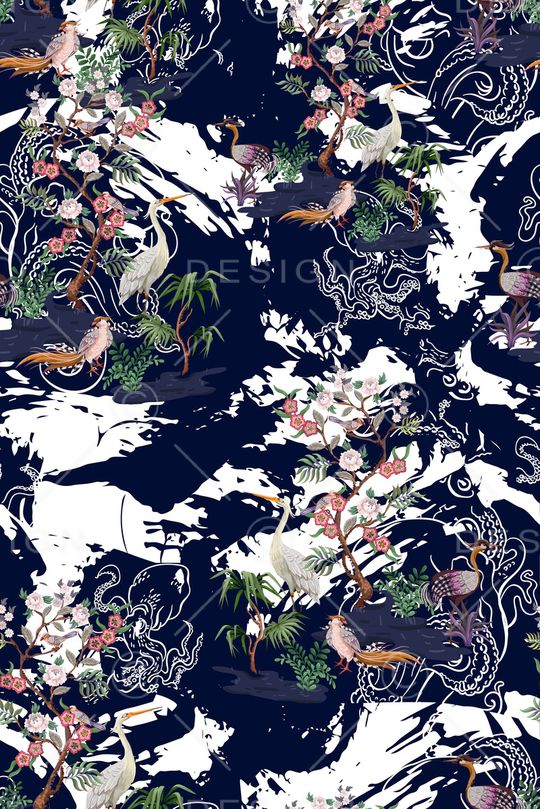 花鸟印花华亿平台图片