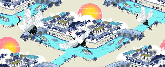 仙鹤印花华亿平台图片