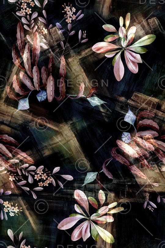 黑底花卉印花华亿平台图片