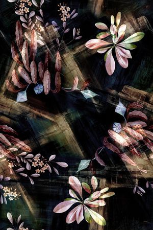 黑底花卉印花华亿平台图片